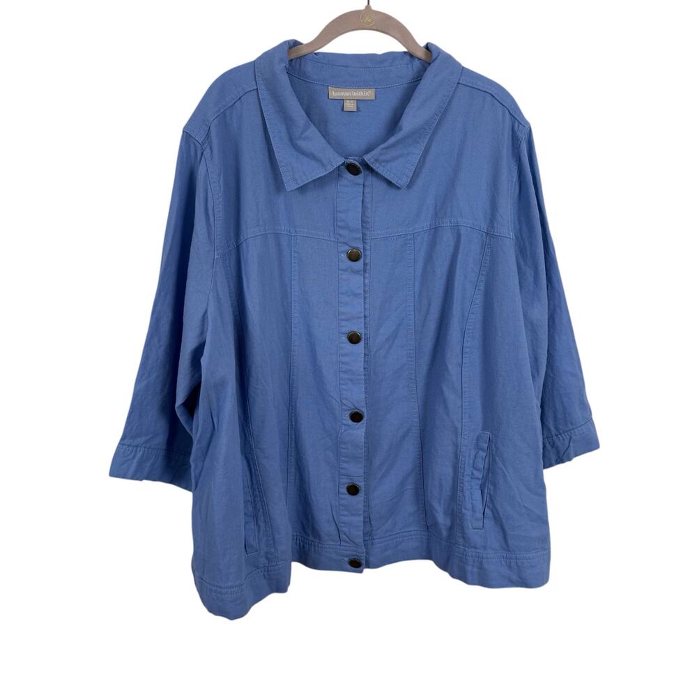 Woman Within Linen Blend Jacket Blazer Size 28W Travel Vacation Beach Coastal